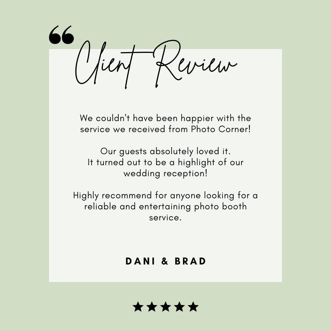 📣🎉 Happy Hump Day, magical humans! 🐪💫 And what better way to brighten up your day than with some awesome feedback from one of our lovely couples, Dani &amp; Brad! 😍✨⁠
⁠
They booked our photo booth just one week out from their wedding, and we wer