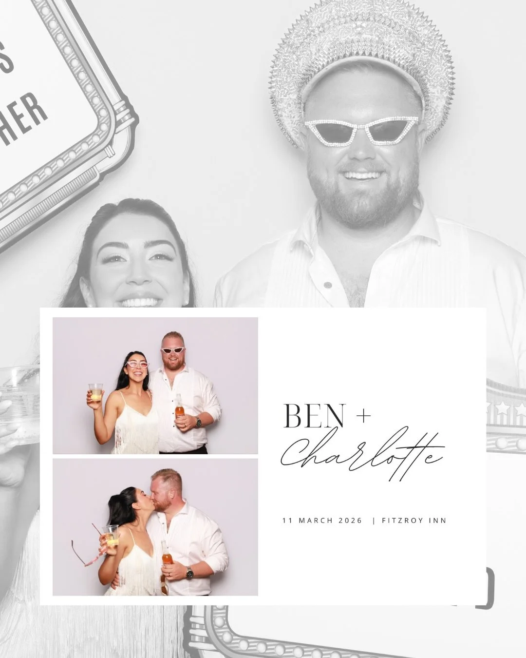 Ben and Charlotte&rsquo;s custom print 🤩⁠
⁠
Two print options⁠
one simple idea⁠
executed with intention ✨⁠
⁠
#SouthernHighlandsPhotoBooth #BowralWeddingPhotoBooth #SouthernHighlandsWeddings #PhotoboothTemplate #PhotoboothPrint
