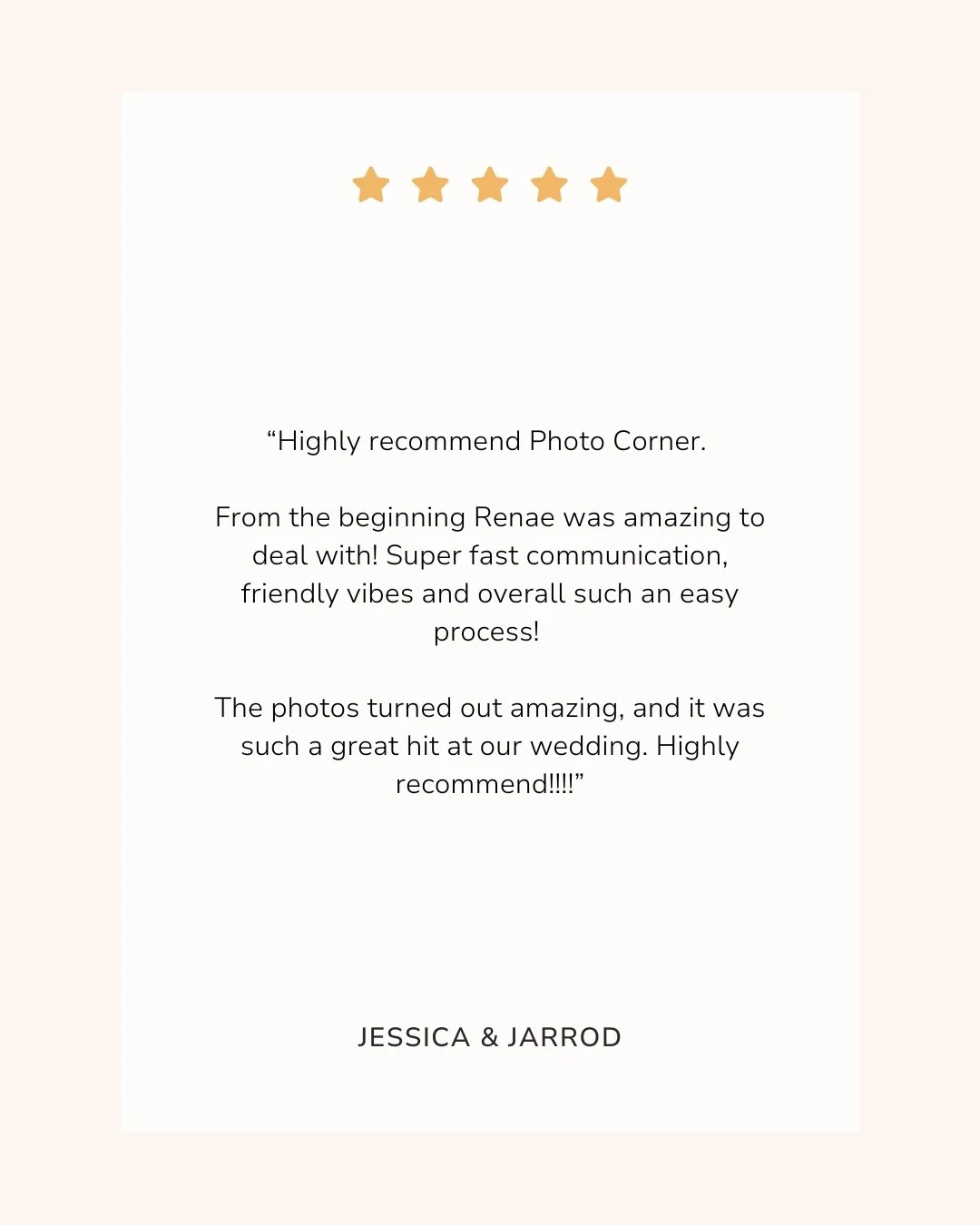 Jessica &amp; Jarrod, this genuinely made our day. 🤍 Knowing the booth brought a little extra joy to your wedding means everything to us. Thank you for having Photo Corner as part of it. We had the best time with you!⁠
⁠
📍 Sydney &middot; South Coa