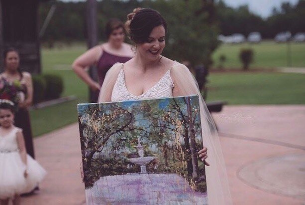 Dear Friends:  One of my great honors is when patrons include my art in momentous occasions, such as a wedding!  Congratulations to Tiffany and David!  Thank you so much for making my art part of your special day!  This photo took my breath away!

My