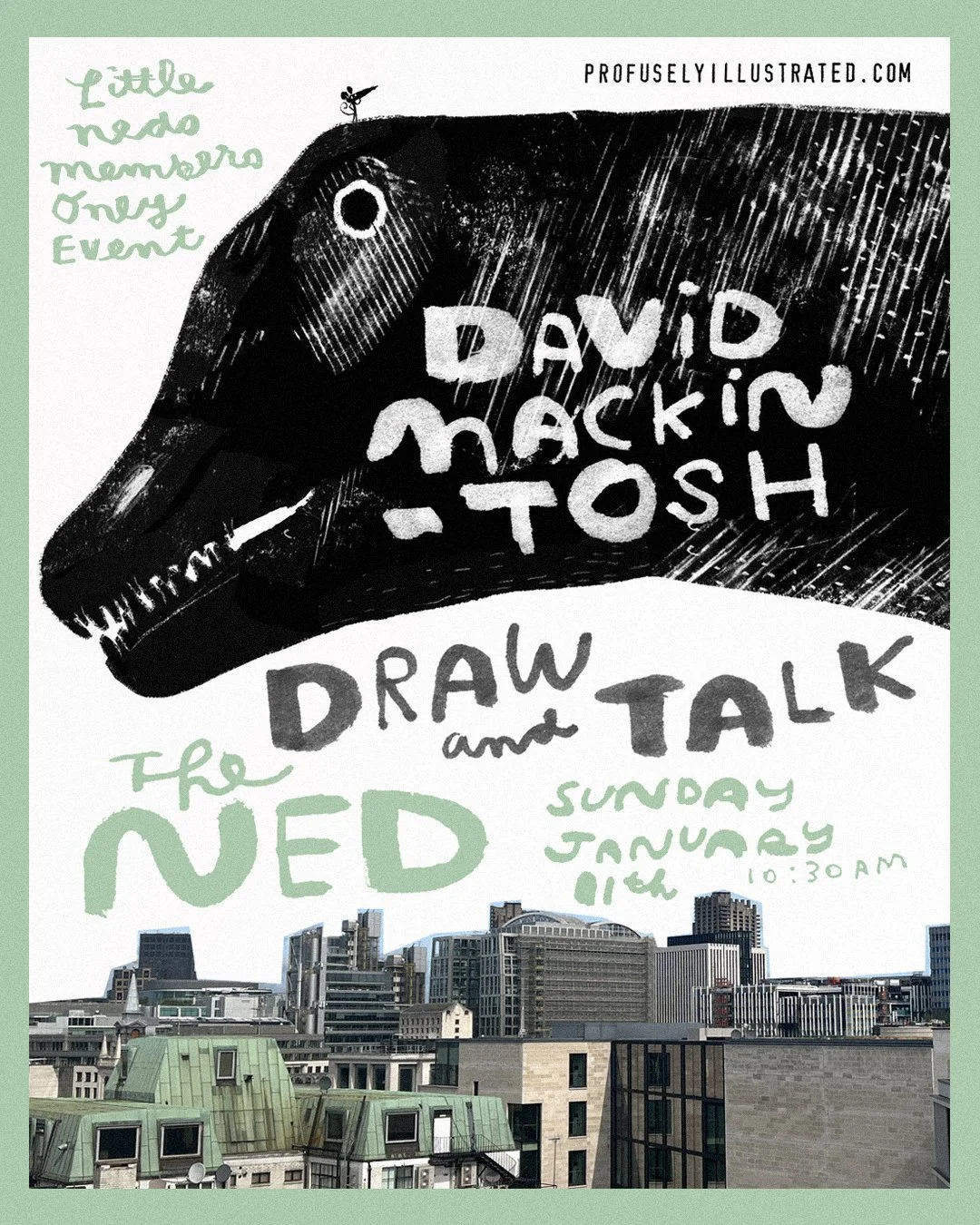 Author David Mackintosh drawing and reading event at the Ned Hotel, London
