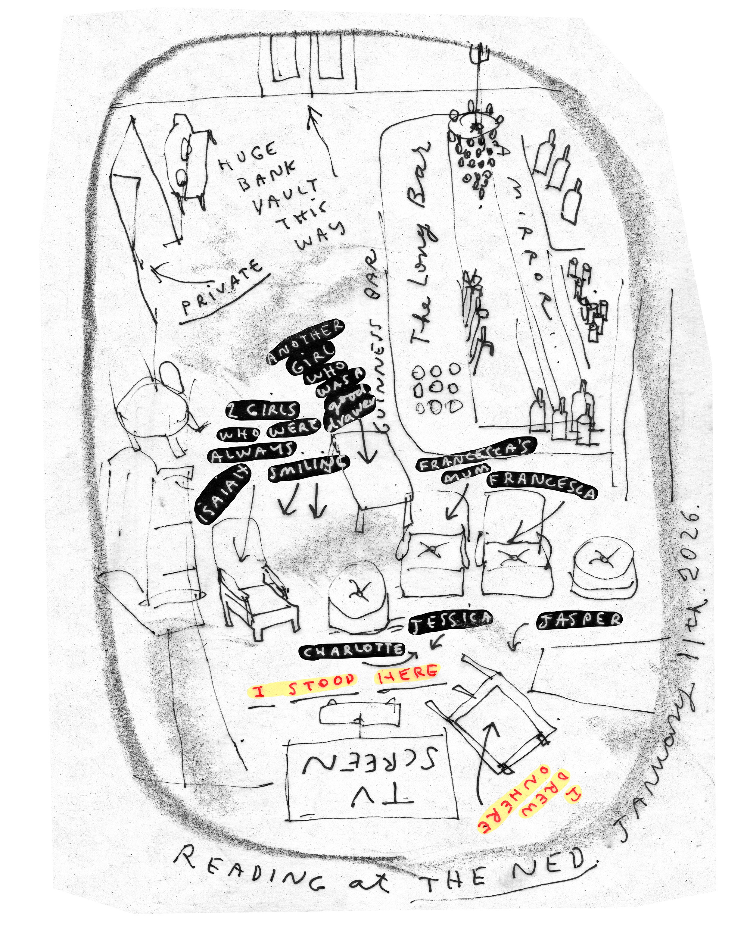 The Ned Hotel author reading and drawing event by David Mackintosh