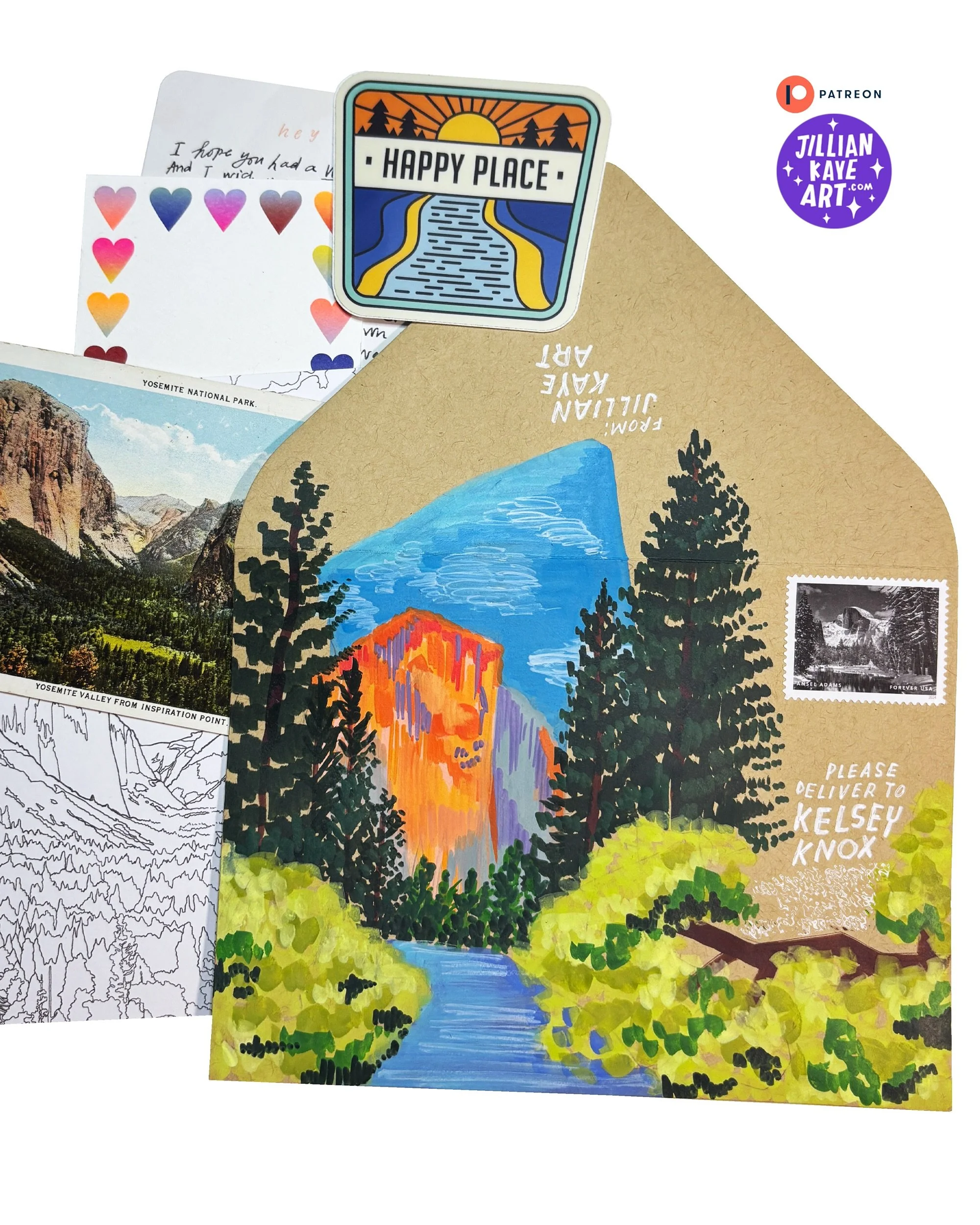 Yosemite envelope art for my patron @mskelseytara. 
Is anyone planning to visit a National Park this summer? 🏞️

#snailmail #mailart #yosemite #landscape #art