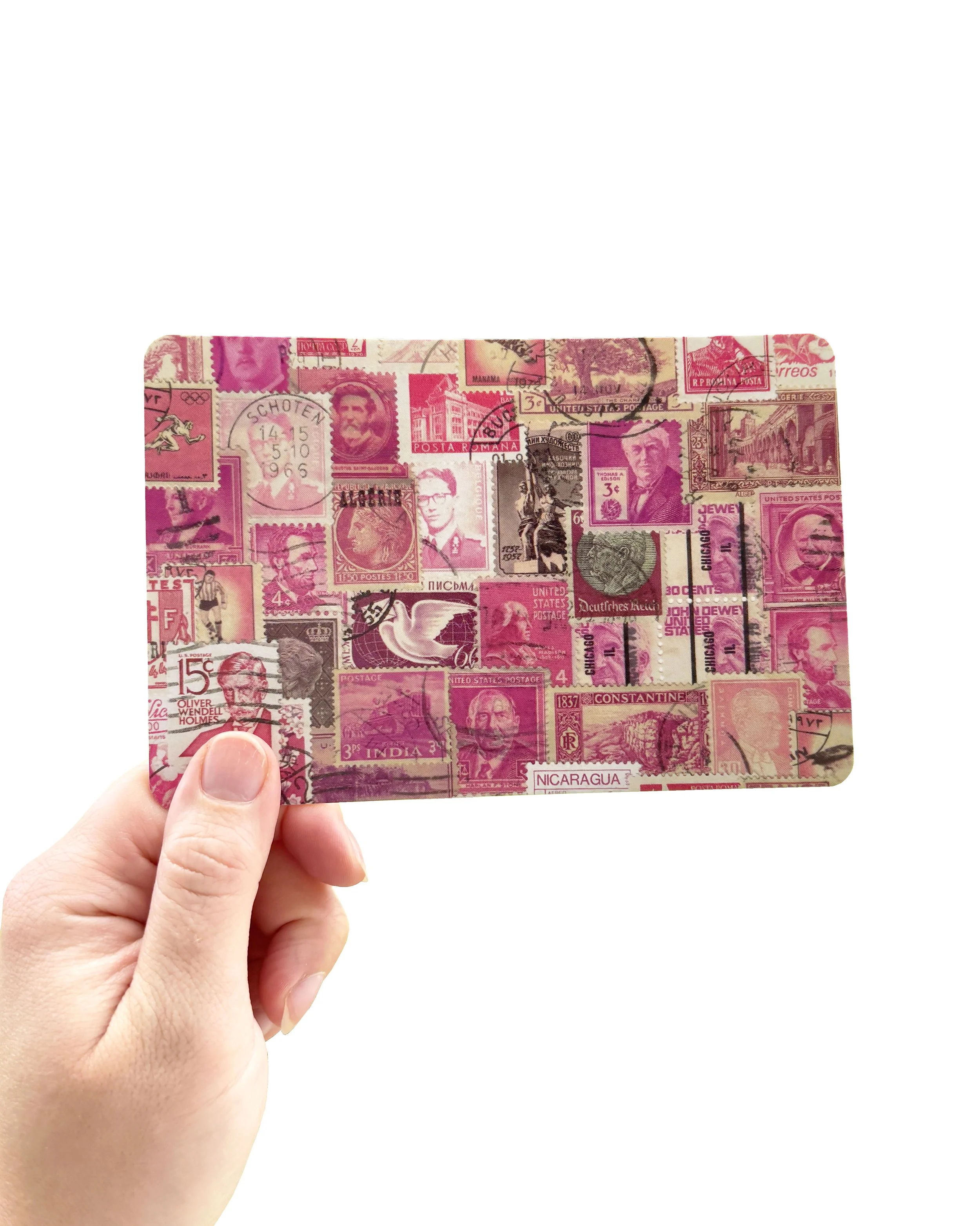Pink Postage Stamp Collage 4x6 Postcard