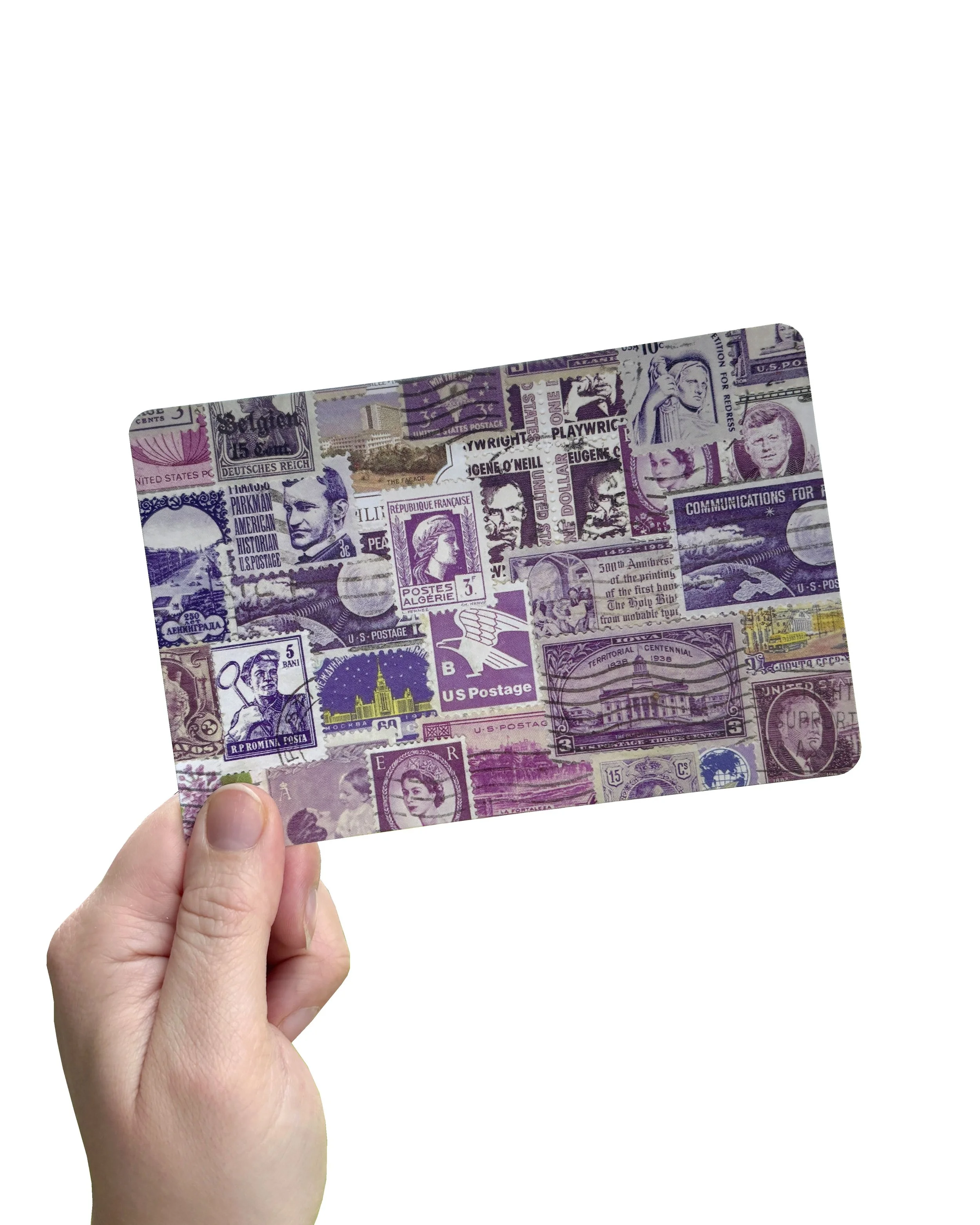 Purple Postage Stamp Collage 4x6 Postcard