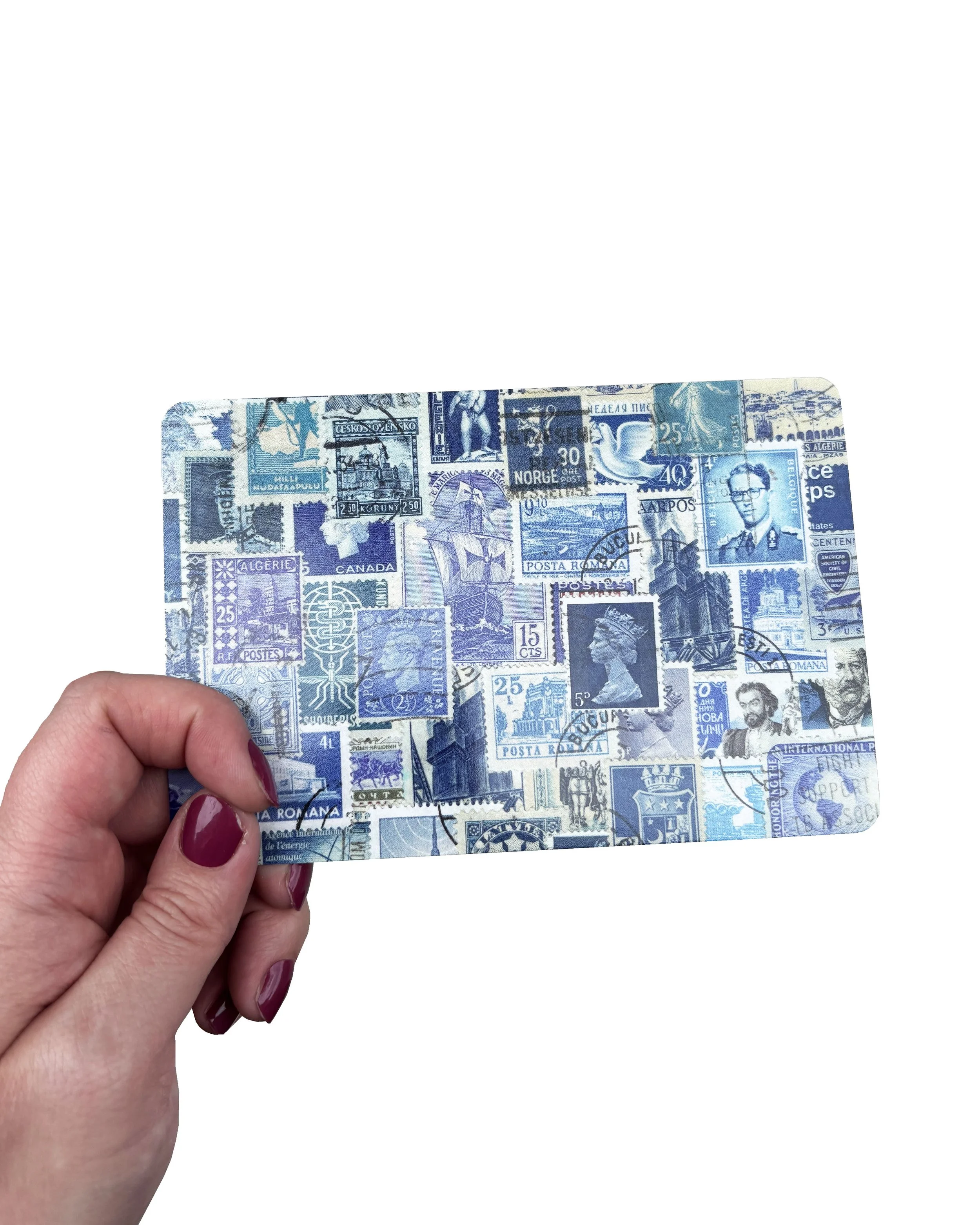 Blue Postage Stamp Collage 4x6 Postcard