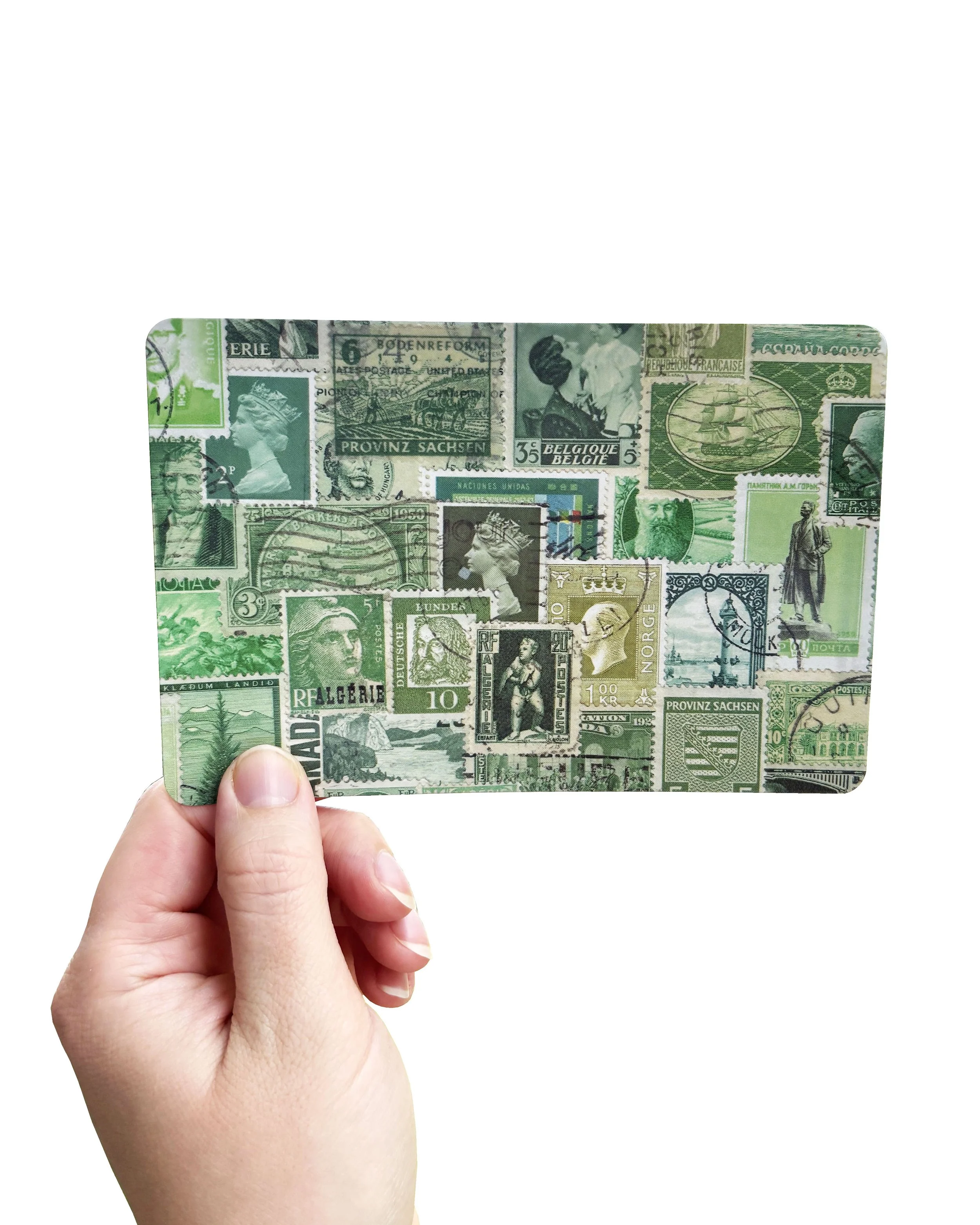 Green Postage Stamp Collage 4x6 Postcard