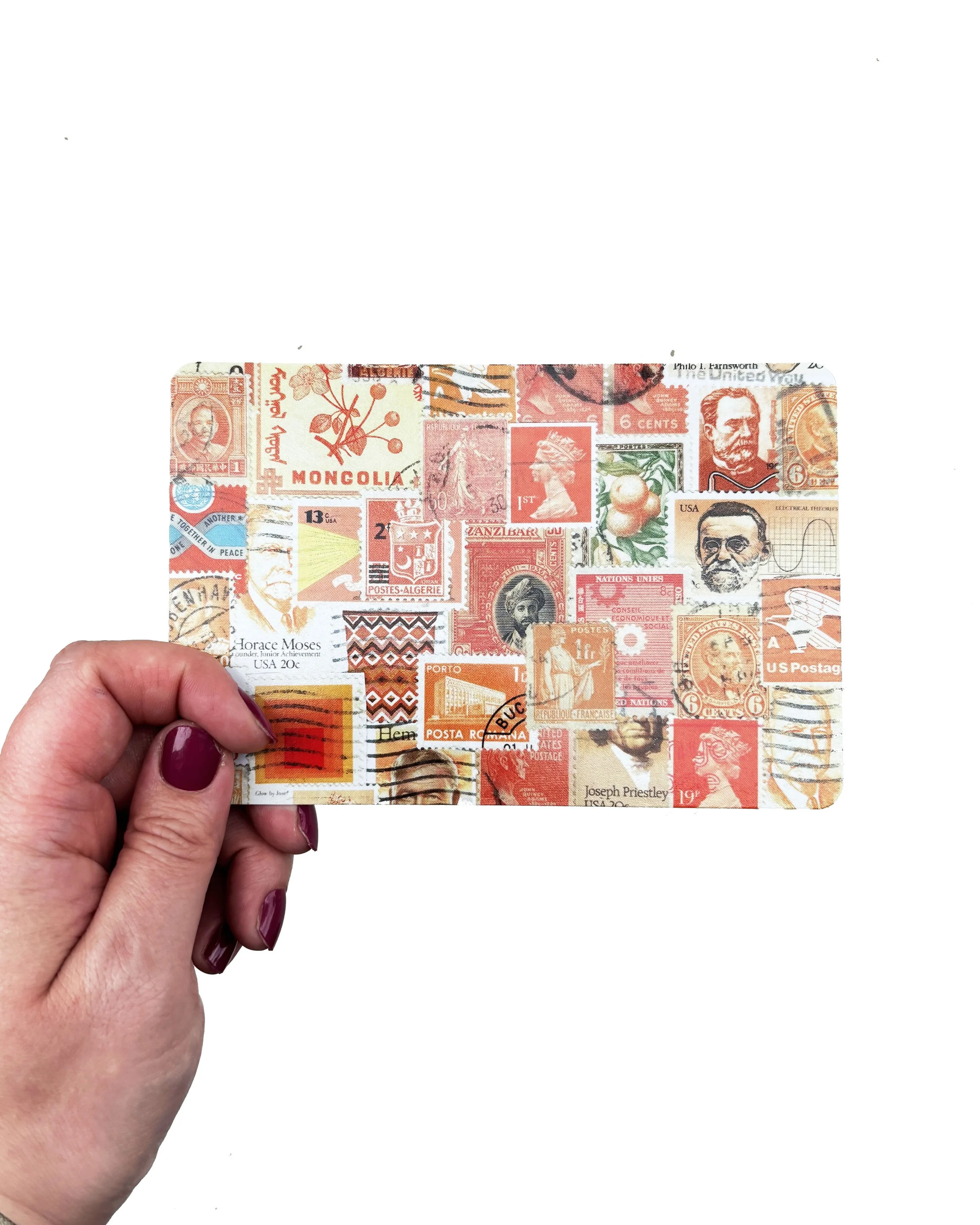 Orange Postage Stamp Collage 4x6 Postcard