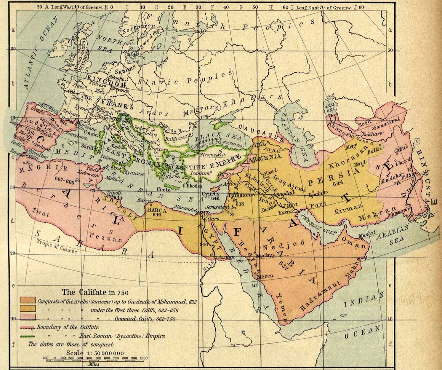 "The Califate in 750." From The Historical Atlas by William R. Shepherd, 1926, via University of Texas .