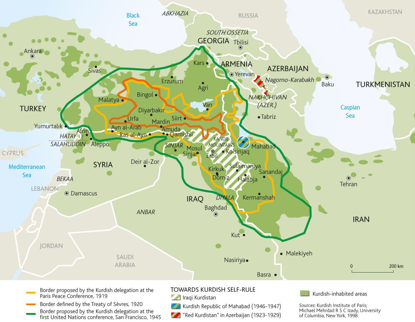Map of Kurdish Populations, via Le Monde Diplomatique .