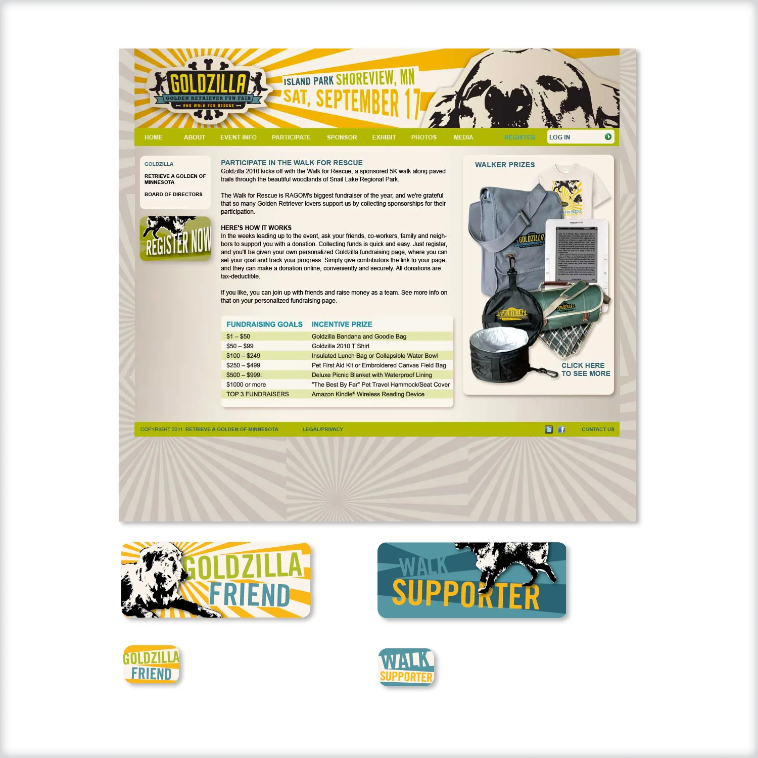 Goldzilla website and sponsor icons used on the RAGOM site.