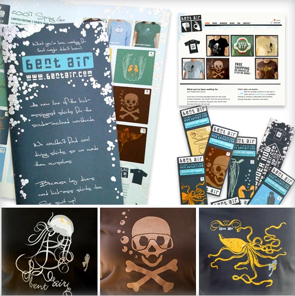 Bent Air: kick-ass shirts for scuba divers Logo and marketing materials, web design, and t-shirt designs Created while at Catalyst Studios