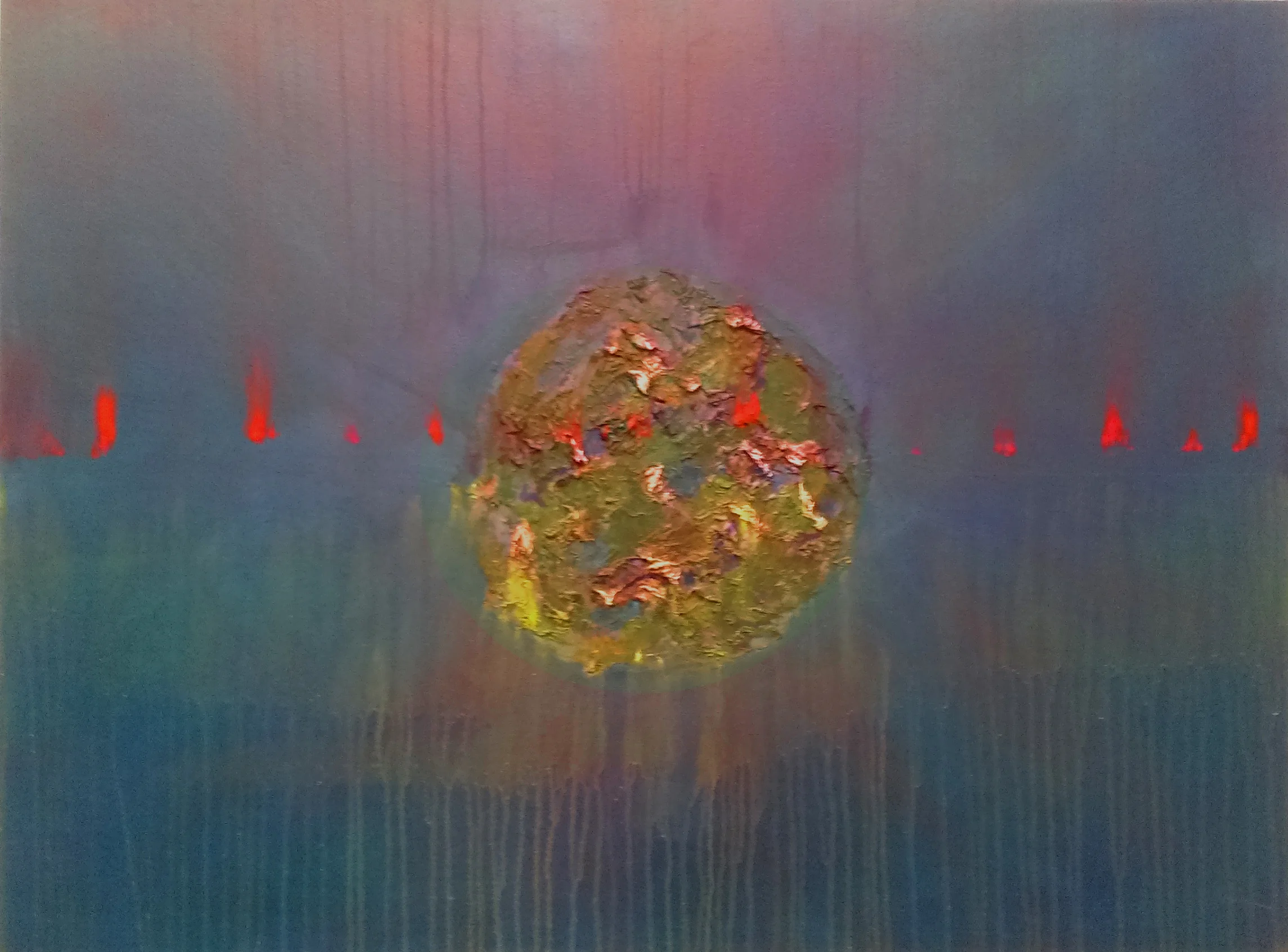   Ina Maka Mother Earth Abstract . 40 x 30 inches.&nbsp; Impasto mixed media, acrylic paint, rice paper, on canvas.    