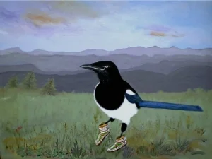 Dancing Magpie . 18 x 24 inches. Oil on canvas. Gift. Private collection.