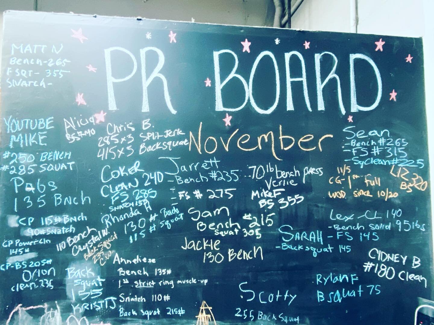 The PR board. This represents what intentional work will do. 12 weeks of work. Little bits of work over time. #crossfit #crossfitloomis #crossfittersdaily #crossfitbox #crossfitathlete #wodoftheday #sweatsession #workharder #trainsoican #fitness #sim