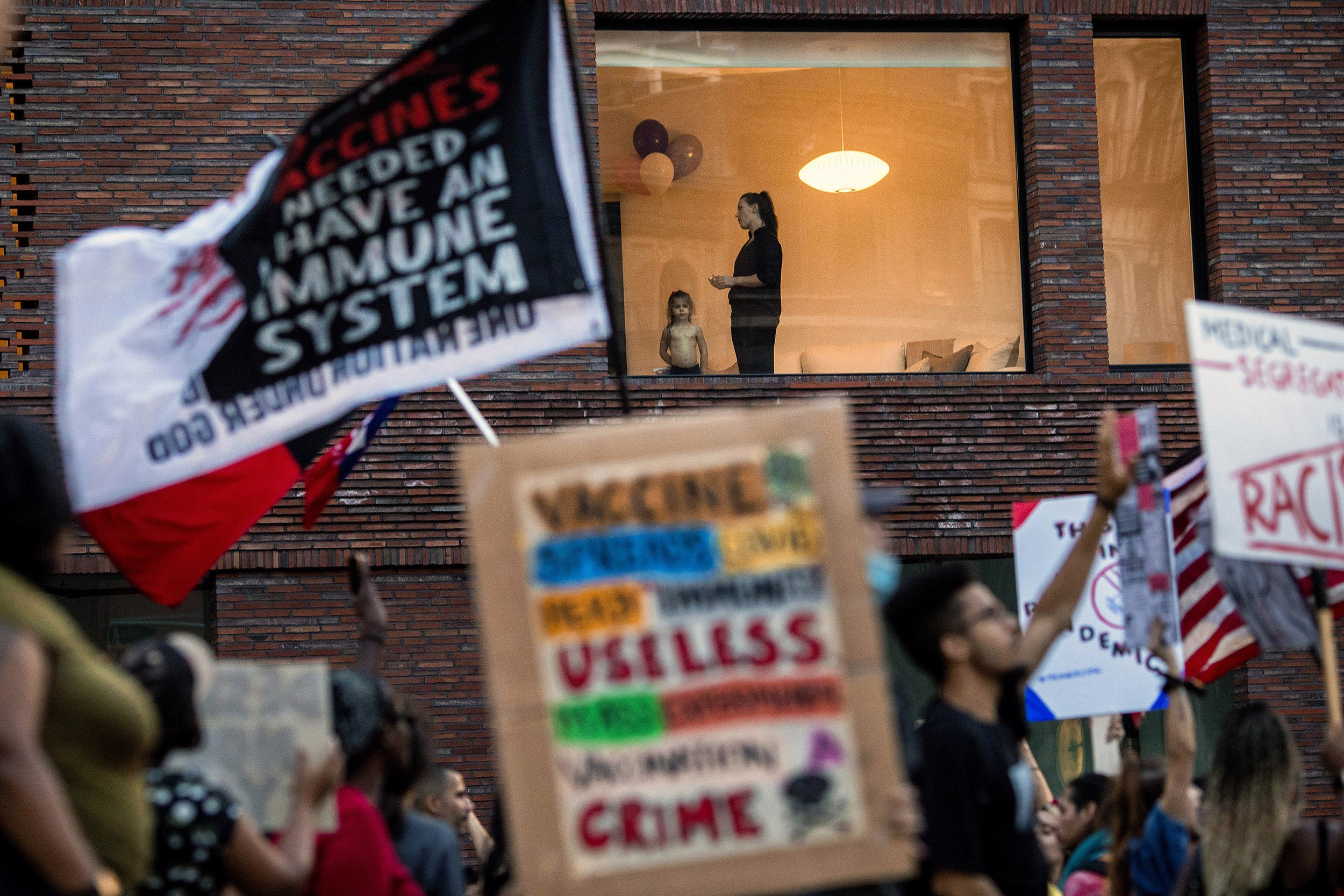  Anti-vaccine mandate protesters march through Lower Manhattan. New York, NY 