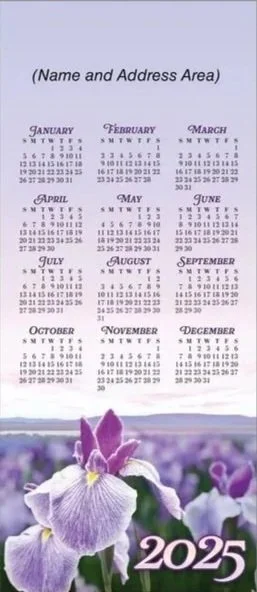 Purple Iris calendar with faintly purple sky calendar for 2025