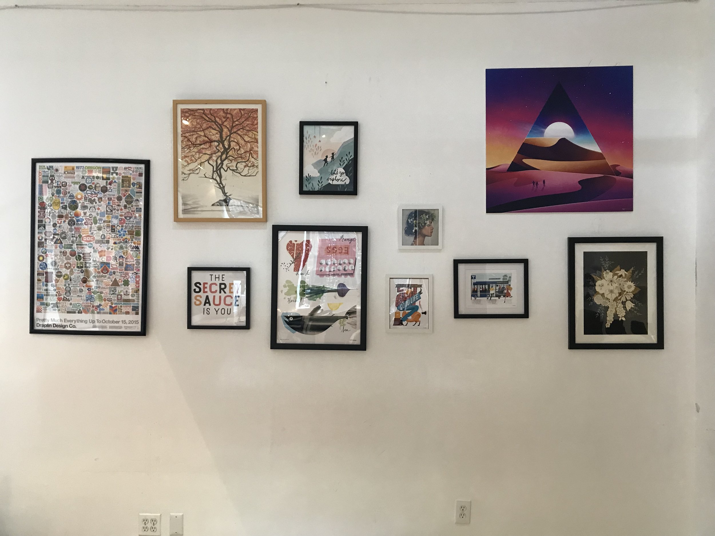 My work up on the wall — along with Aaron Draplin’s, no less.
