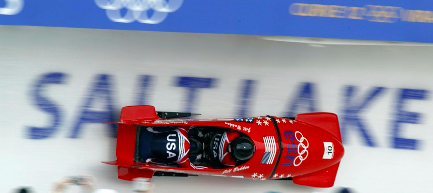 Jill drives the track in Salt Lake City at Utah Olympic Park.