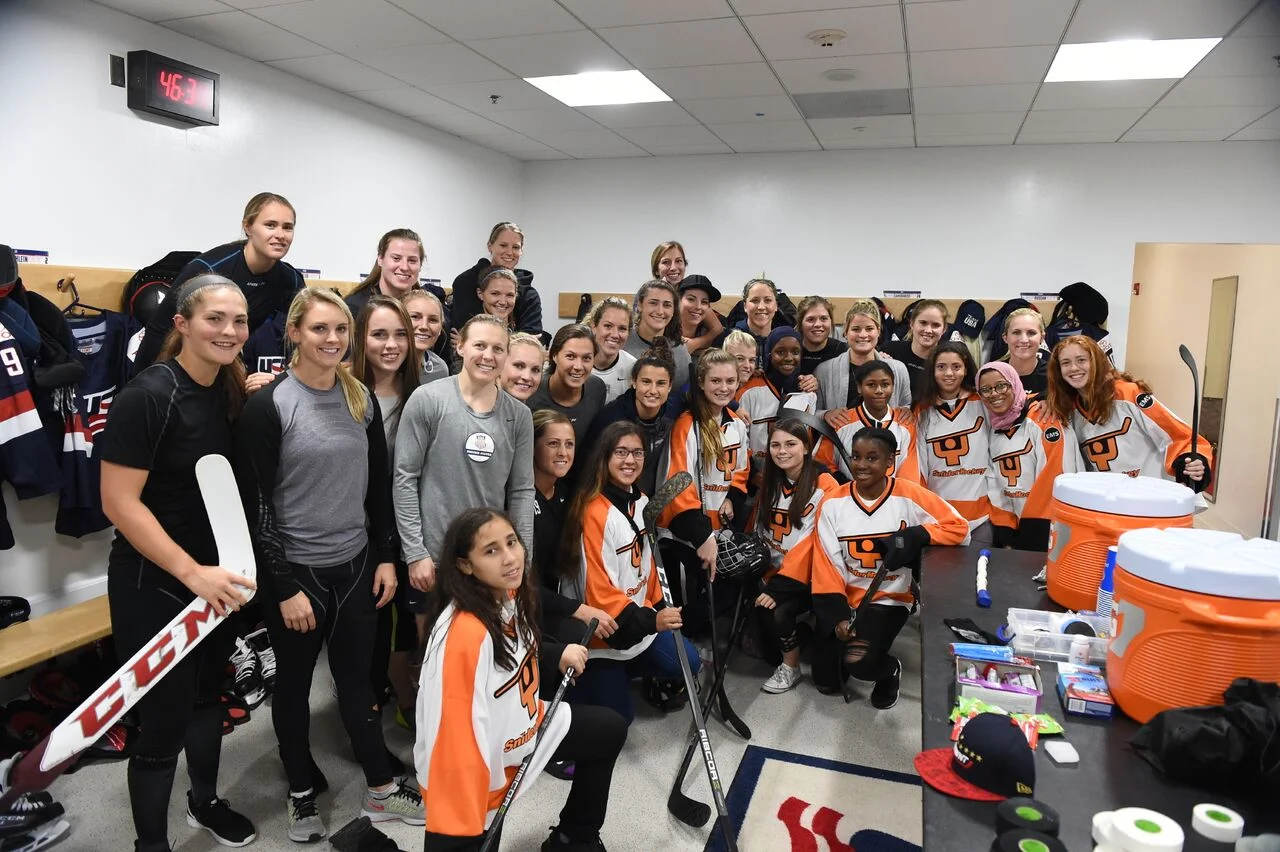Snider Hockey in the locker room prior to the USWNT game vs Canada in Boston, October 25, 2017