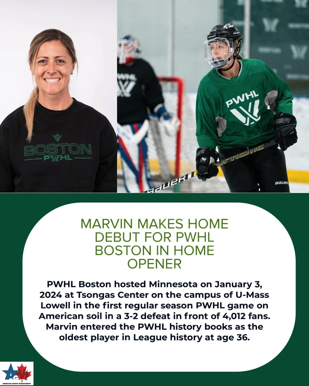 Marvin makes her PWHL Debut in first PWHL game on American soil 