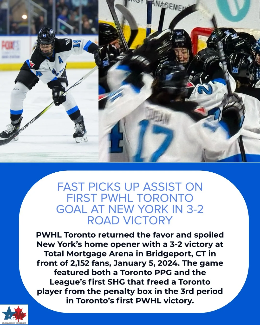 Fast assists on first Toronto goal in Toronto's first PWHL win at New York