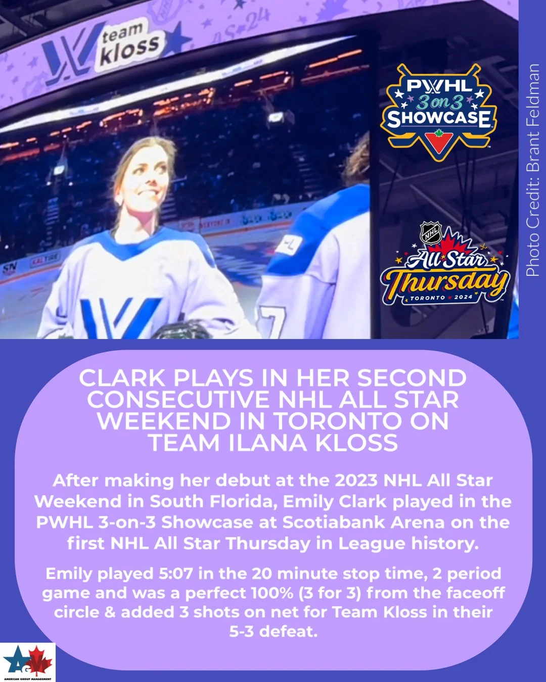 Emily Clark participates in her 2nd consecutive NHL All Star Weekend