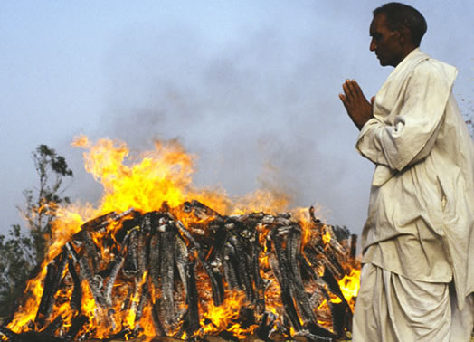 A funeral pyre in India...