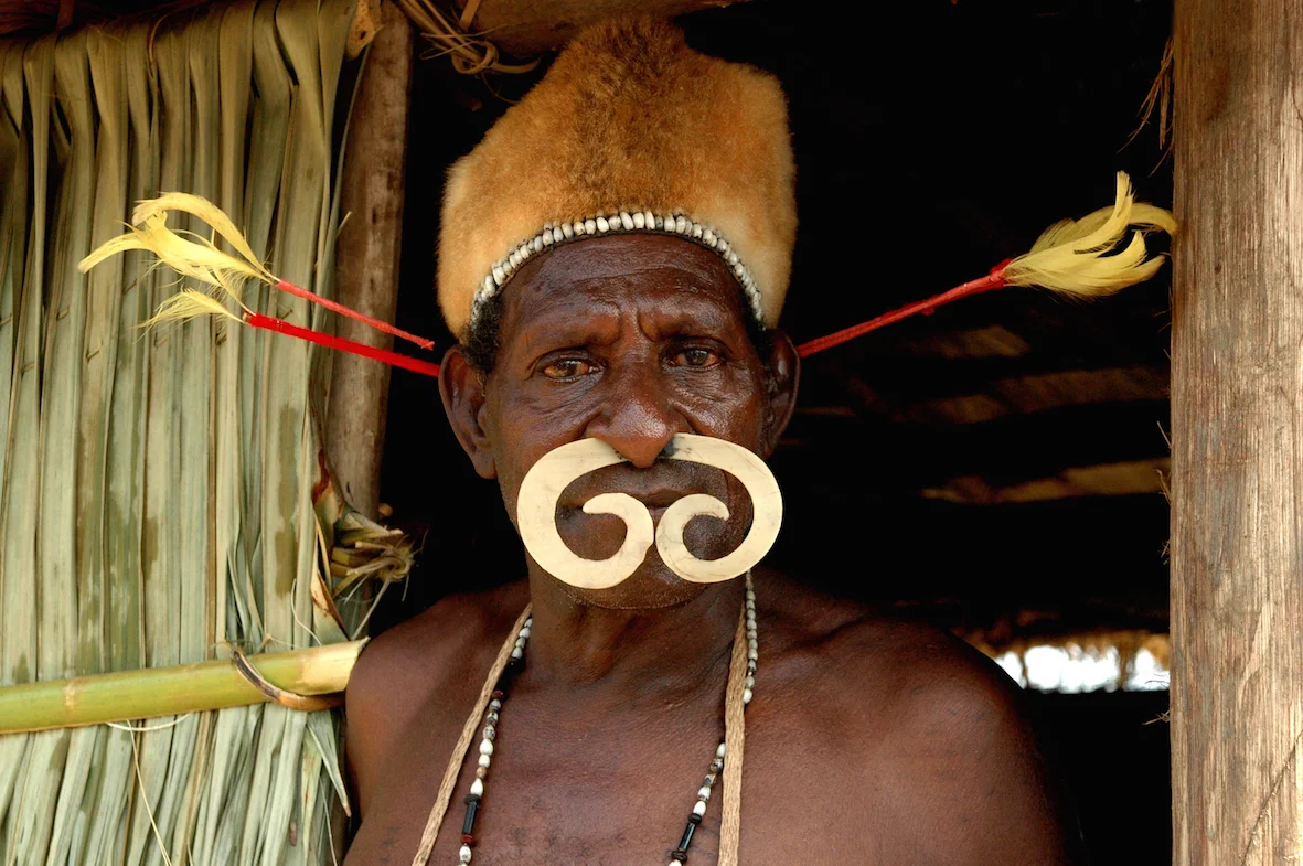 A warrior from a highland village in Asmat District, Papua Province (photo (c) Dani Ancil)