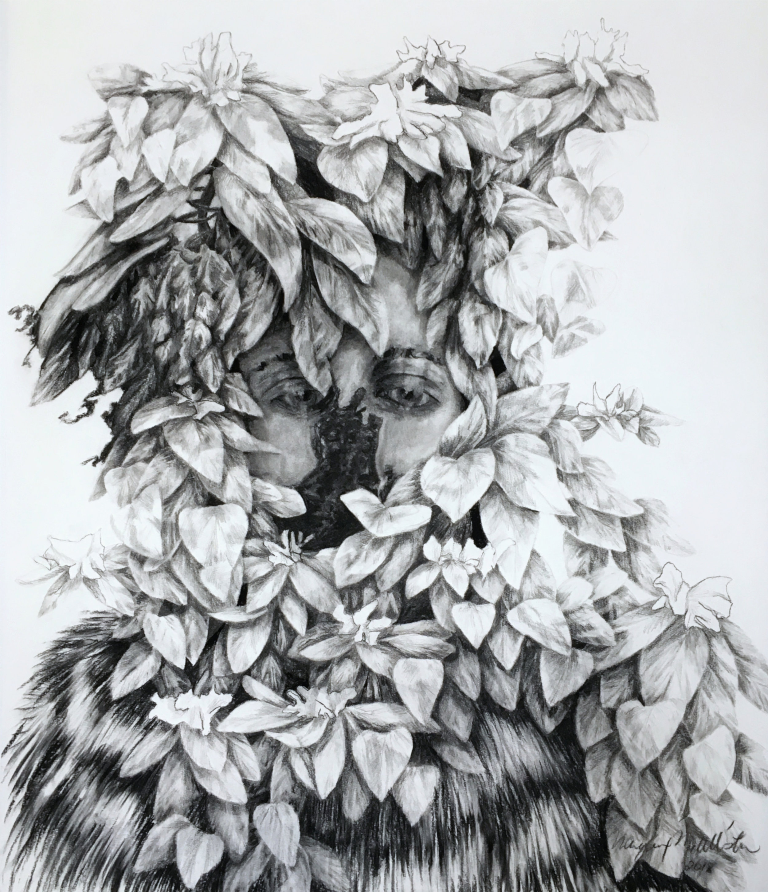  Hide , charcoal and pencil on paper, 36” x 42”, 2018. 