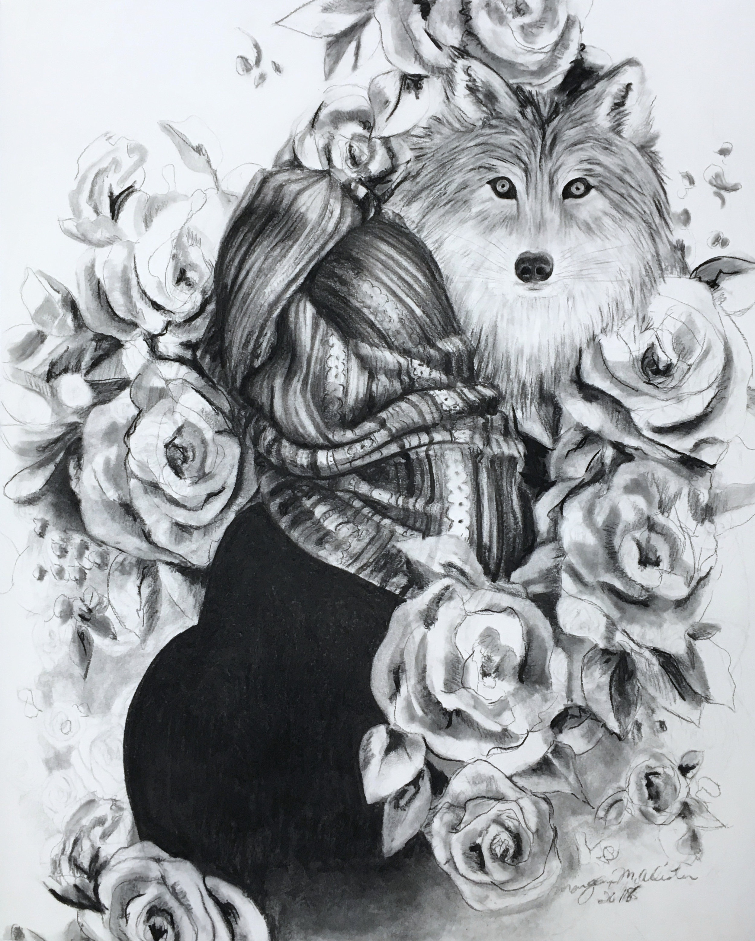   White Roses , charcoal on paper, 33” x 41”, 2018. 