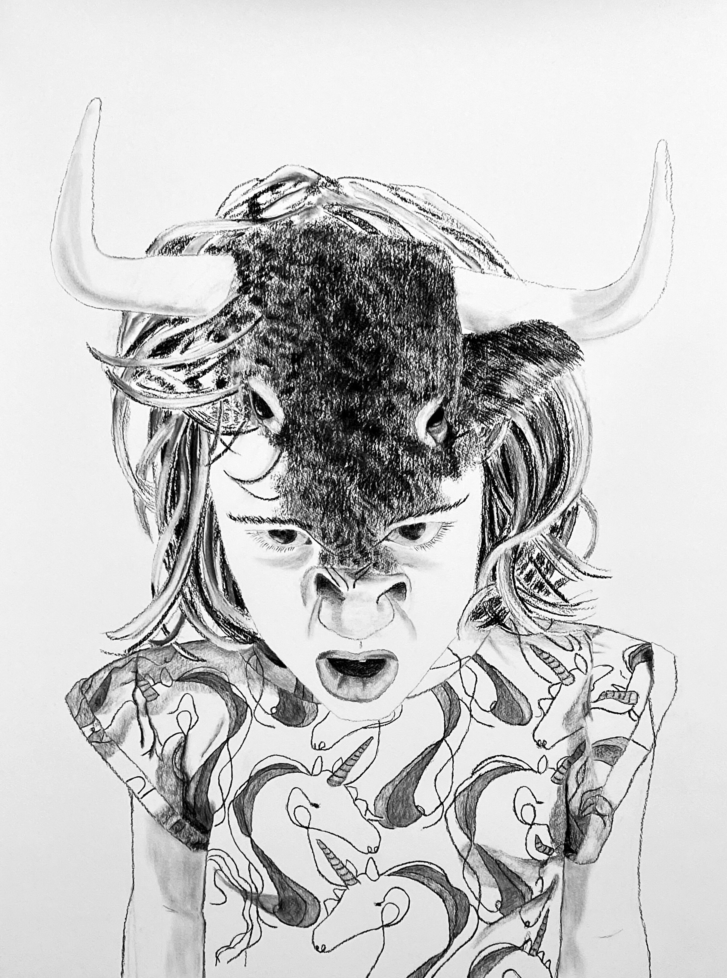   Untitled II (Kid Monster) , charcoal on paper, 30”x 38”, 2020 