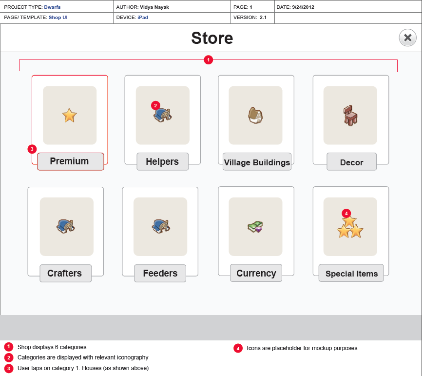Store Main Screen Specs