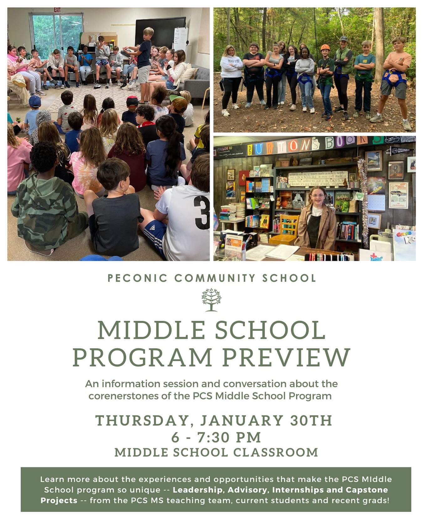 We&rsquo;re thrilled to announce our Middle School Preview night Thursday, January 30th from 6 to 7:30pm here at PCS in the Middle School Classroom. 

We&rsquo;re thrilled at the opportunity to share our remarkable Middle School program. Please join 