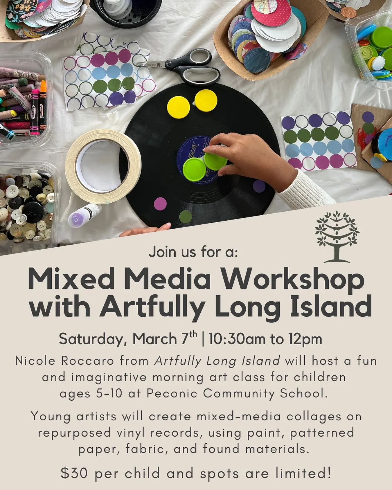 🎨✨ Get creative this March! Join us for a Mixed Media Workshop with @artfully.longisland at Peconic Community School on Saturday, March 7th from 10:30am-12pm.

Nicole Roccaro will guide young artists (ages 5-10) through a fun, hands-on morning of cr