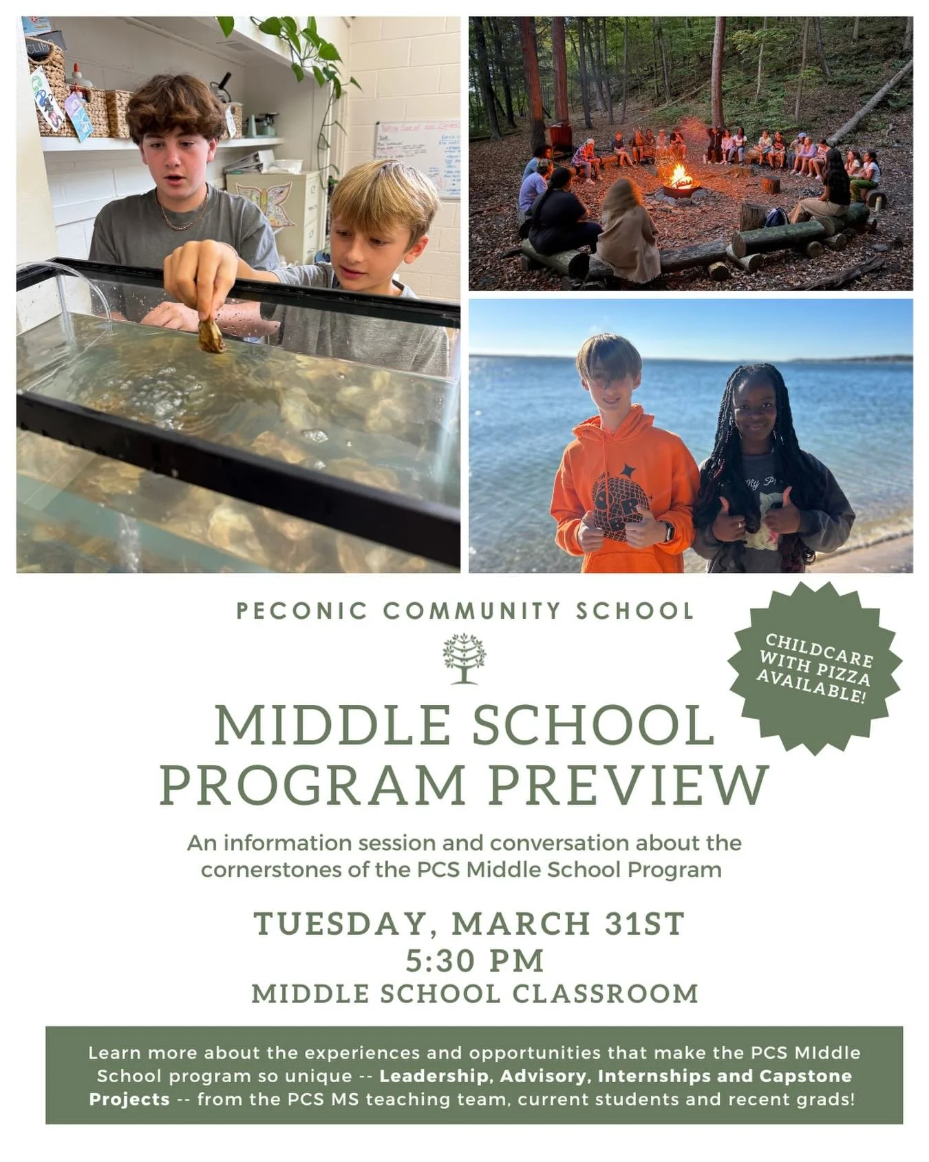 🌳 Middle School Preview Night &mdash; Tonight at 5:30 PM.

Join us this evening to hear about our grades 6&ndash;8 program &mdash; intentionally designed to meet the unique needs of adolescents, leverage their emerging strengths, and raise the bar f