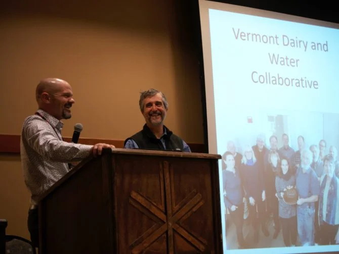 Mark Magnan (left) and David Mears at the 2019 Northern Tier Dairy Summit. Photo credit Michael Frett, St. Albans Messenger.