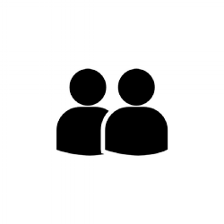 Two black and white icons of gender neutral individuals demonstrating a connection between people