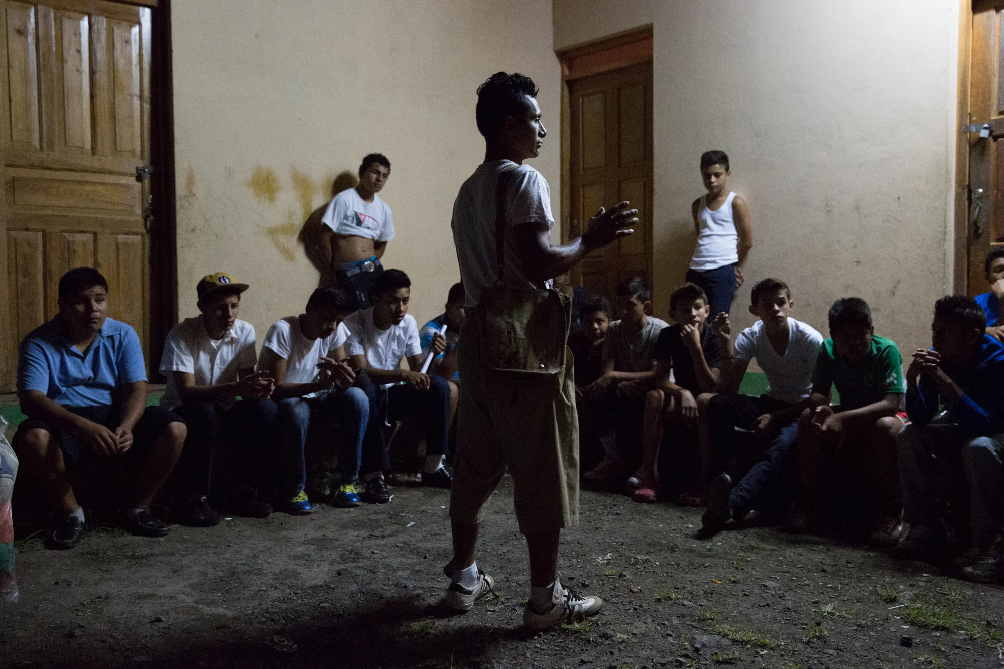 Jairo Blanchard (center) holds a meeting for local youth to join a soccer league in Matagalpa, Nicaragua.