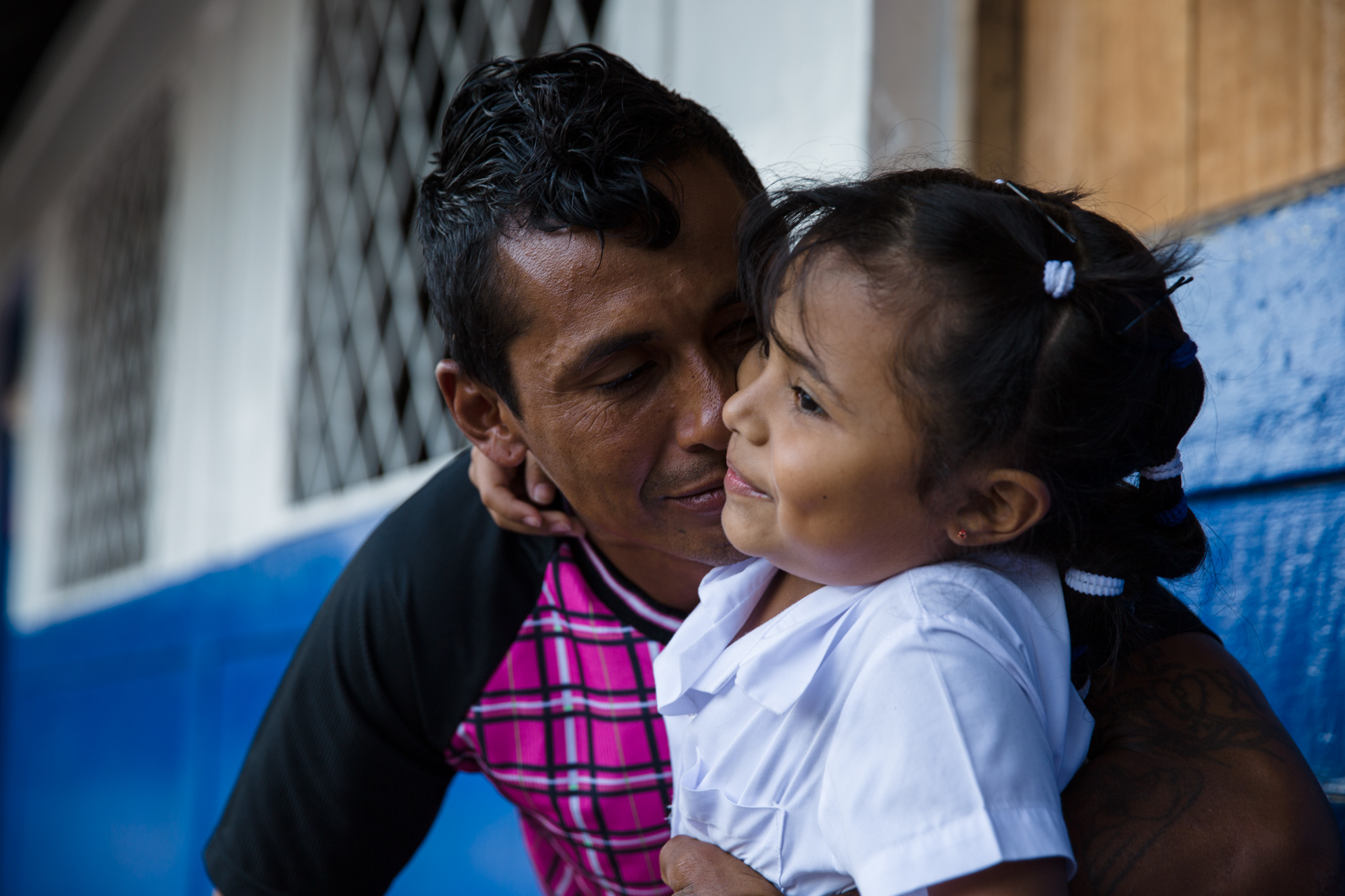  Jairo Blanchard greets his daughter at the end of the school day in Matagalpa, Nicaragua. His family is incredibly important to him and has helped him refocus his priorities and change his life. 