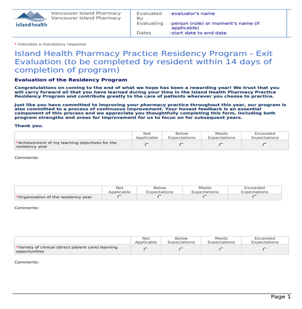 Assessment & Evaluation Overview — Island Health Pharmacy PGY1 Residency  Program