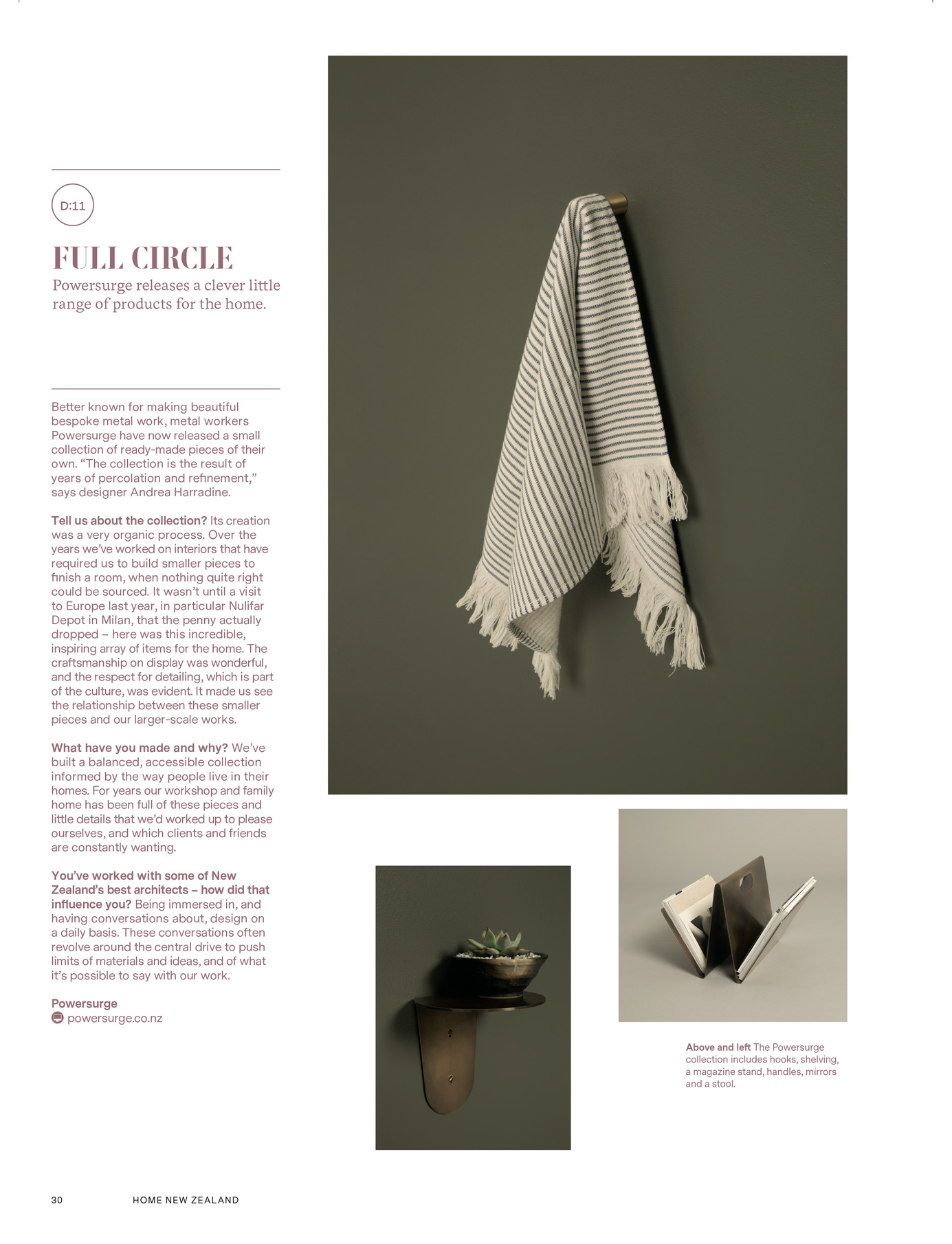 Full Circle - Interview with Powersurge designer Andrea Harradine on the new Home Collection. December / January 2019 Home Magazine