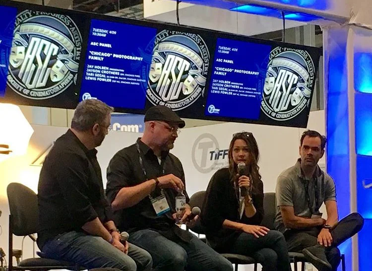Holben hosts a panel with "Chicago Fire" cinematographer Jayson Crothers, "Chicago Justice" 'A' Camera Operator and cinematographer and 1st Assistant Camera Lewis Fowler for the ASC/Tiffen presentation at NAB 2017.