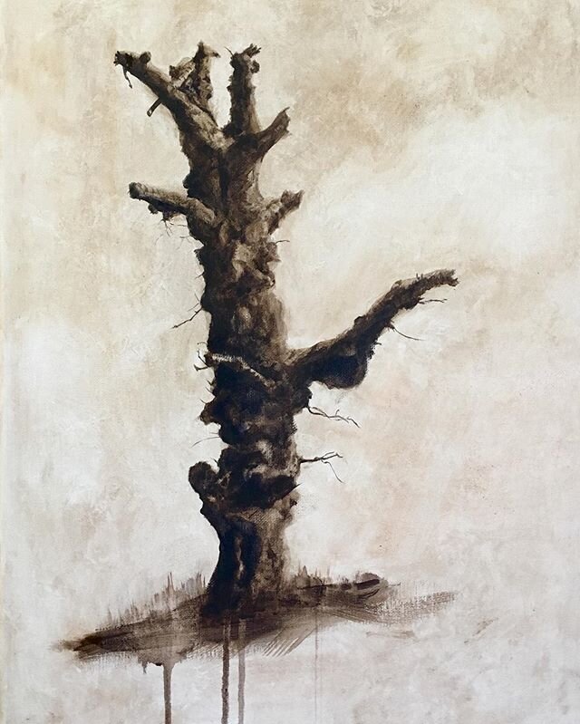 The Faded Sentinel. A painting of a dead tree, since collapsed, that was in a field near where I live. #painting #nature #tree #acrylicpainting #expressionism #acryliconcanvas #drawing #monochrome #expressionistart #art #myart