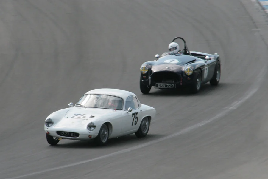 The battling duo of Robin Ellis and Andy Shepherd exit the Craner Curves and head into the Old Hairpin.