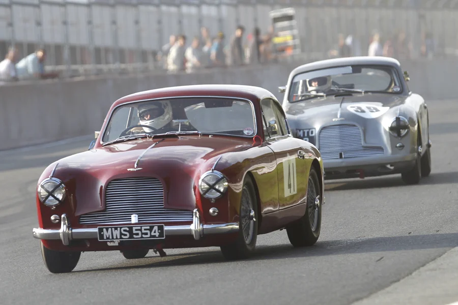 50% of the FISCAR committee - albeit Richard Bell is no longer able to pilot his own grey DB 2/4 Jim Campbell and Tim Stamperl ( driver) in their Aston Martins. Photo - Mick Walker