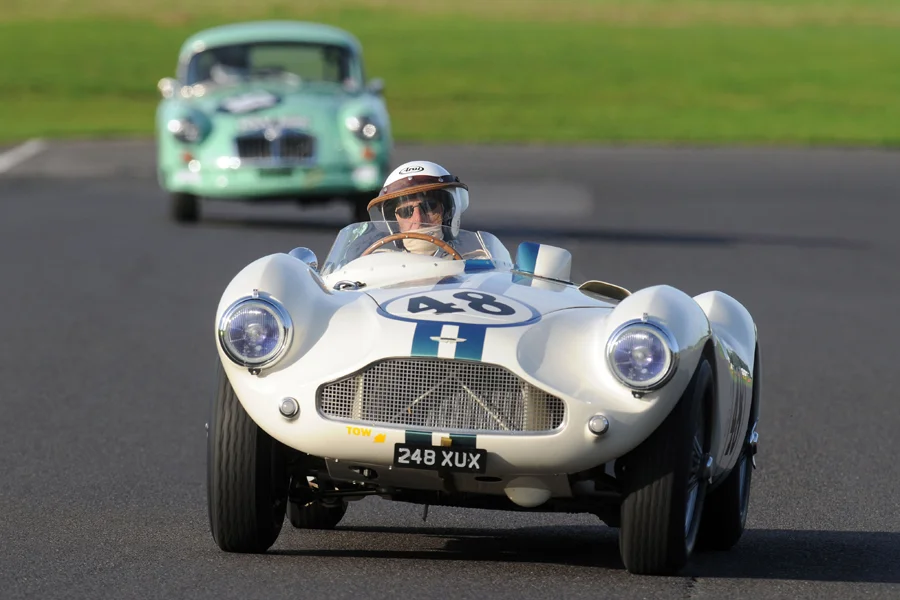 We were spoilt with two gorgeous DB3S cars; this is David Bennett on his way to 21st, 4 seconds ahead of Simon Moore's MGA, seen in the background. 