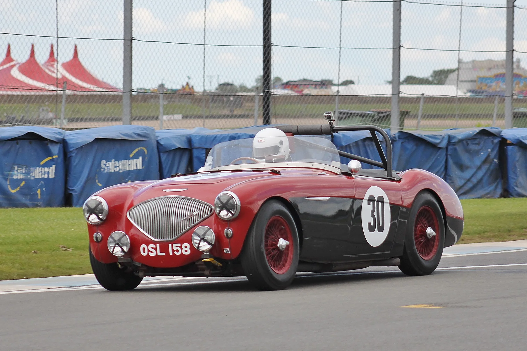 James Pugh-Lewis and Keith Jenkins in their first race with FISCAR. This is James.The two tone colour scheme particularly suits the Austin Healeys and it is further enhanced here with the colour matching wheels. Photo - Bob Bull 