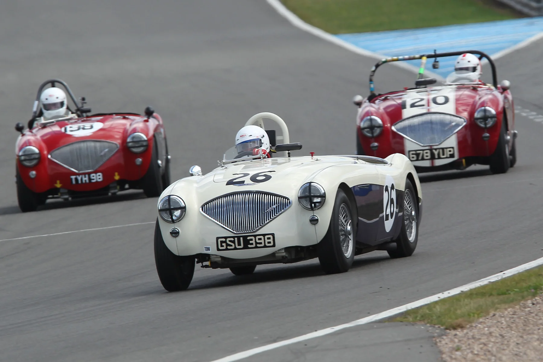 Healey Heaven! Messrs Grice (26), Matthews (198) & Abecassis (120). As an observor of useless information the writer notes that all 3 registration nos have 8 in them and two have '98'!! Photo - Mick Walker