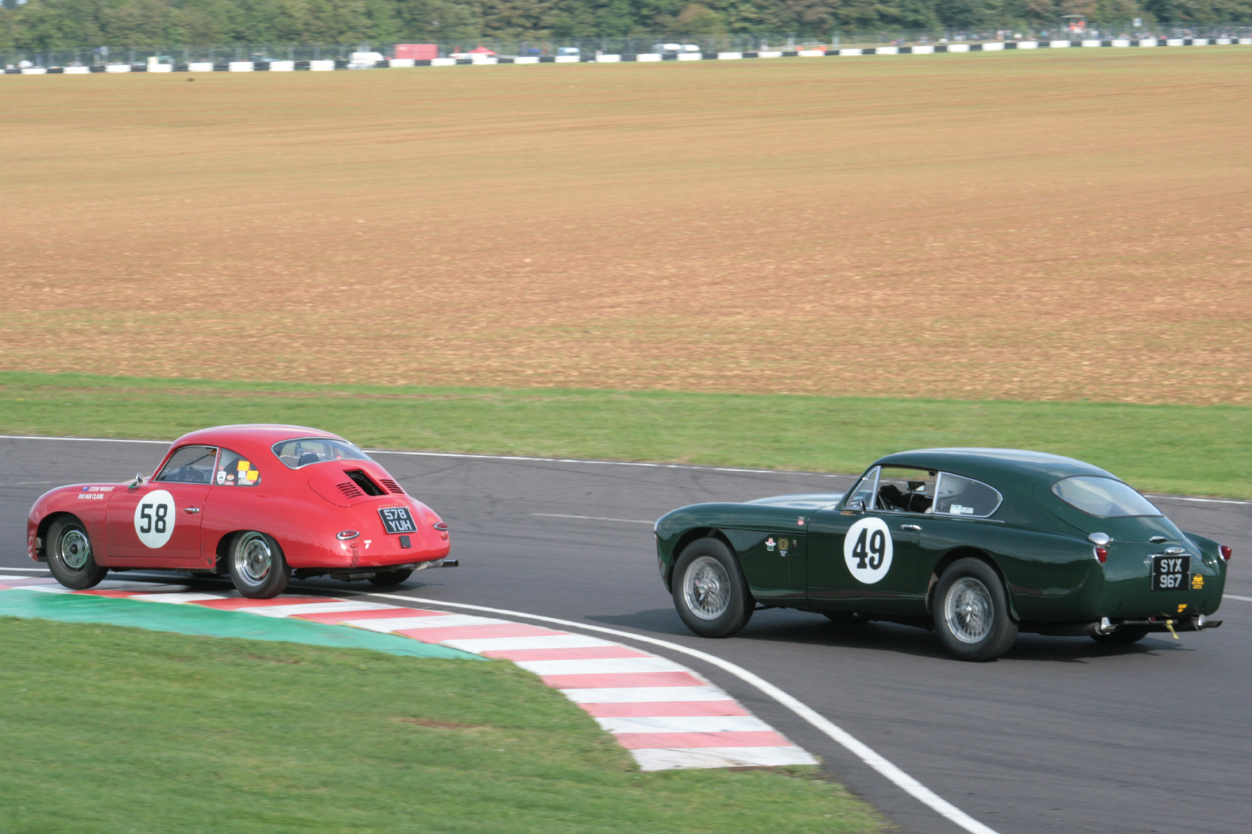 Steve Wright (Porsche 356) comes under increasing pressure from Chris Woodgate in the DB MKIII Photo - John Turner